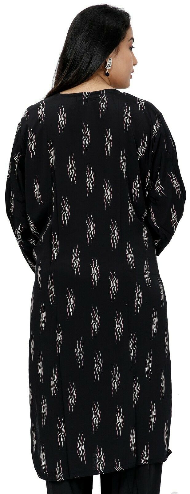 Elegant Black & Lilac Abstract Printed Crepe Salwar Kameez (Size 50)