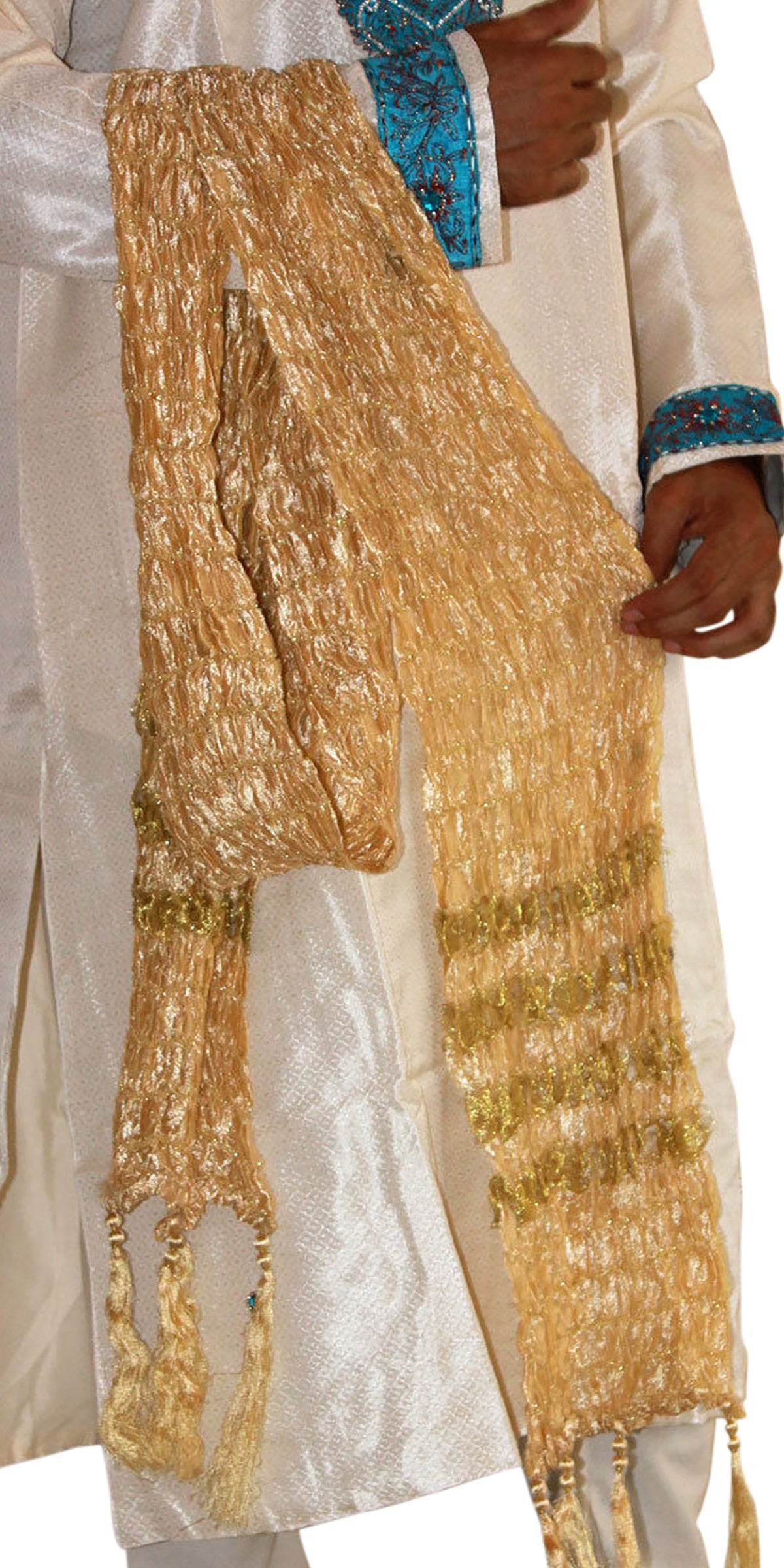 Gold Men’s Dupatta with Tassels | Wedding Sherwani Scarf | Traditional Kurta Stole