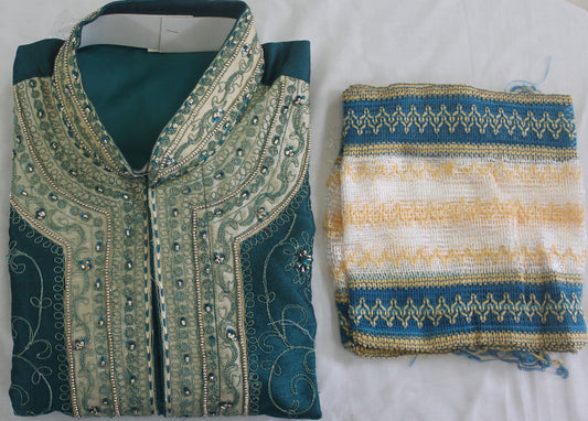 Teal Sherwani Men Kurta Set Indian Wedding party wear