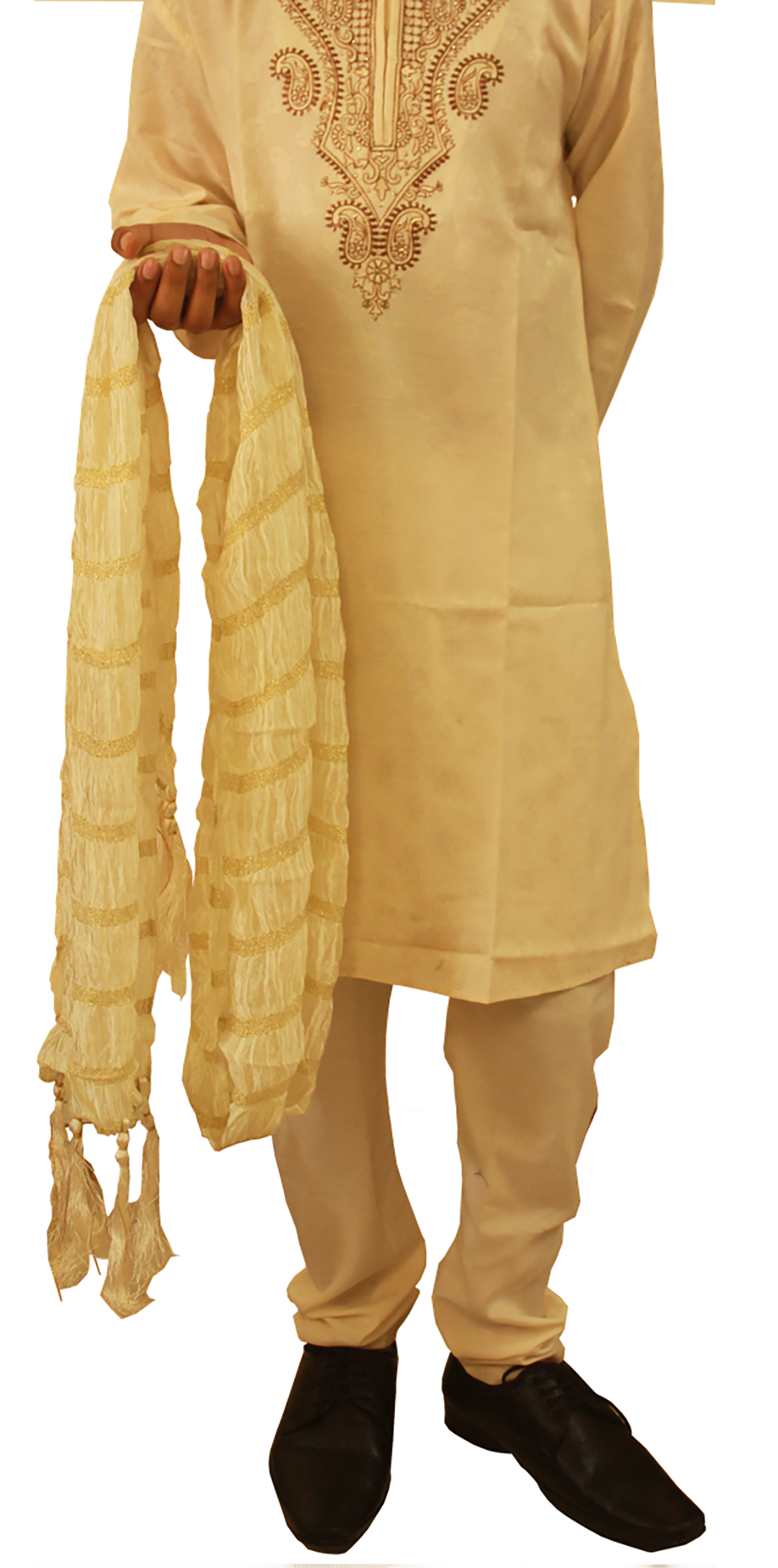 Men’s Cream Embroidered Kurta with Matching Dupatta | Classic Indian Wedding & Festive Wear