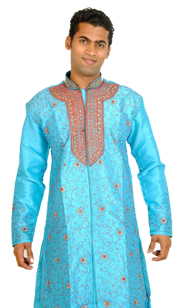 Blue Men’s Sherwani with Matching Beads Shawl | Ethnic Blue Men’s Sherwani